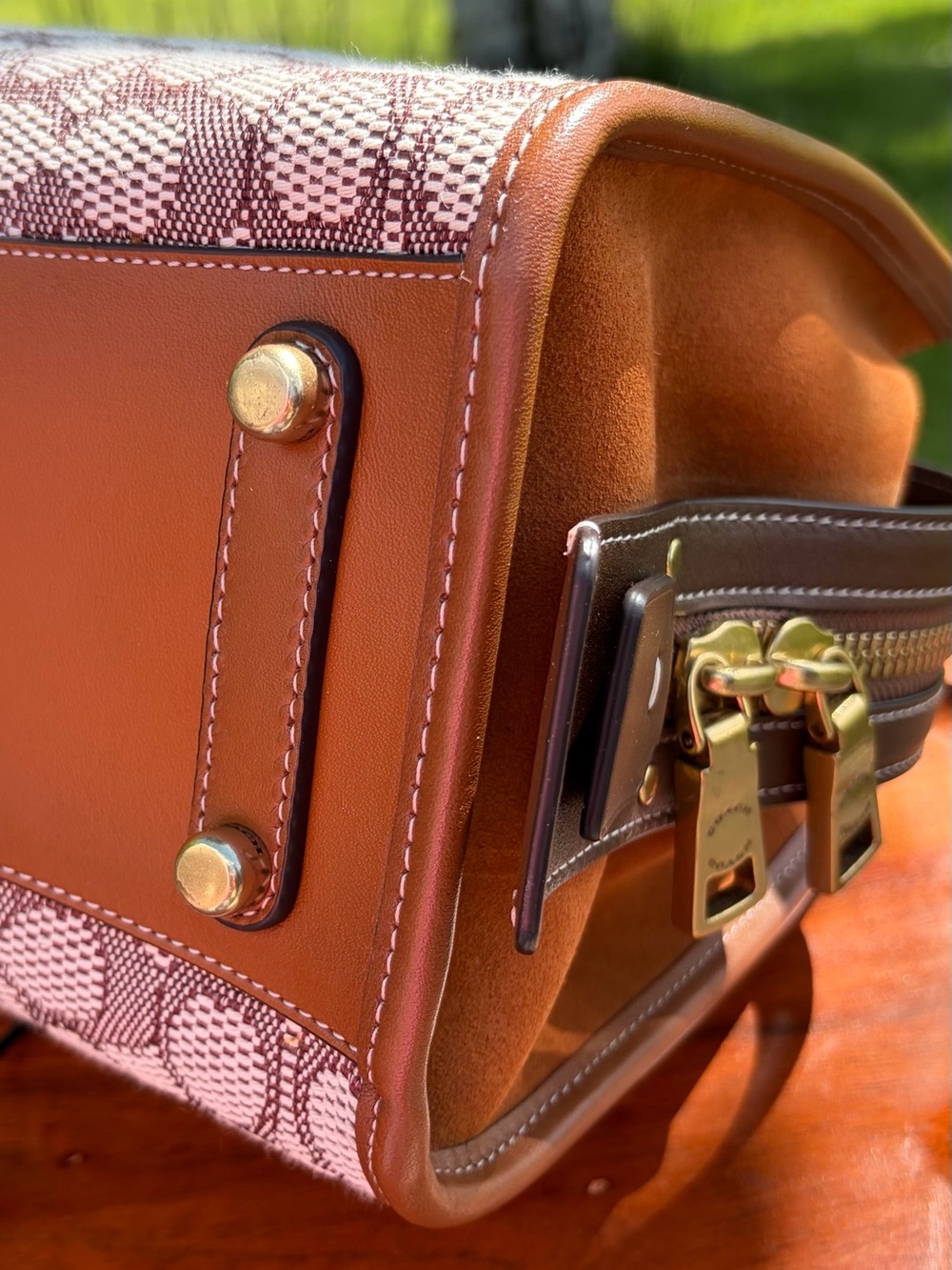 Coach Rogue 25 Signature Textile Jacquard Coco Amber Leather C6444 NWT - Picture 11 of 17